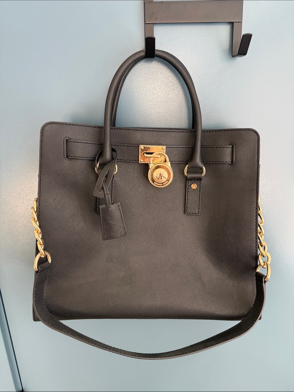 Michael Kors Black Saffiano Satchel with Gold Hardware